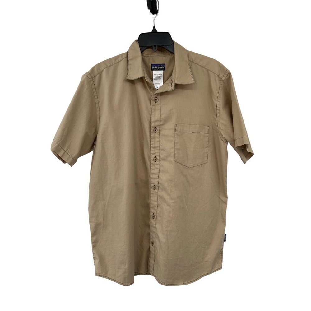 Patagonia Organic Cotton Shirt Mens M Used Button Front Short Sleeve Tan